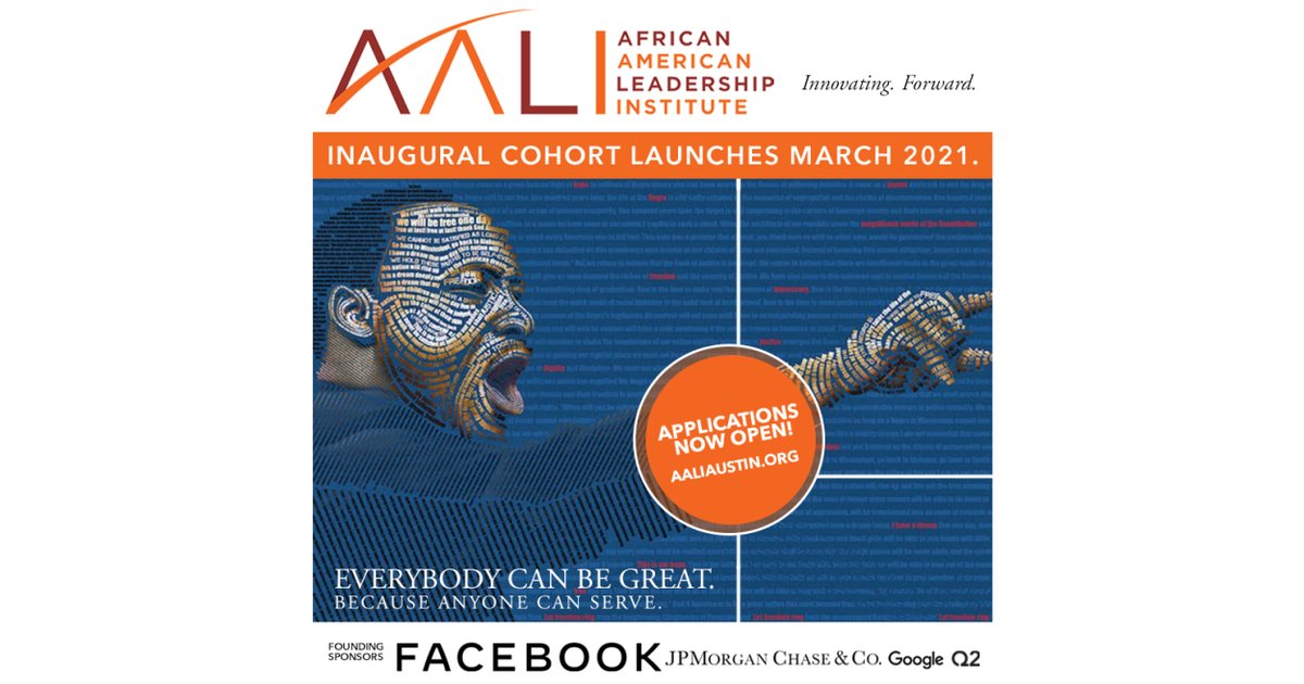 E3Alliance's tweet photo. The African American Leadership Institute is accepting applications for the '21 inaugural Fellowship Cohort. Seeking servant leaders with strong passion for uplifting & improving the Black quality of life in CTX. Learn more https://t.co/VXcJRAeb81 #aaliaustin #innovatingforward https://t.co/5gLFCQxyxj