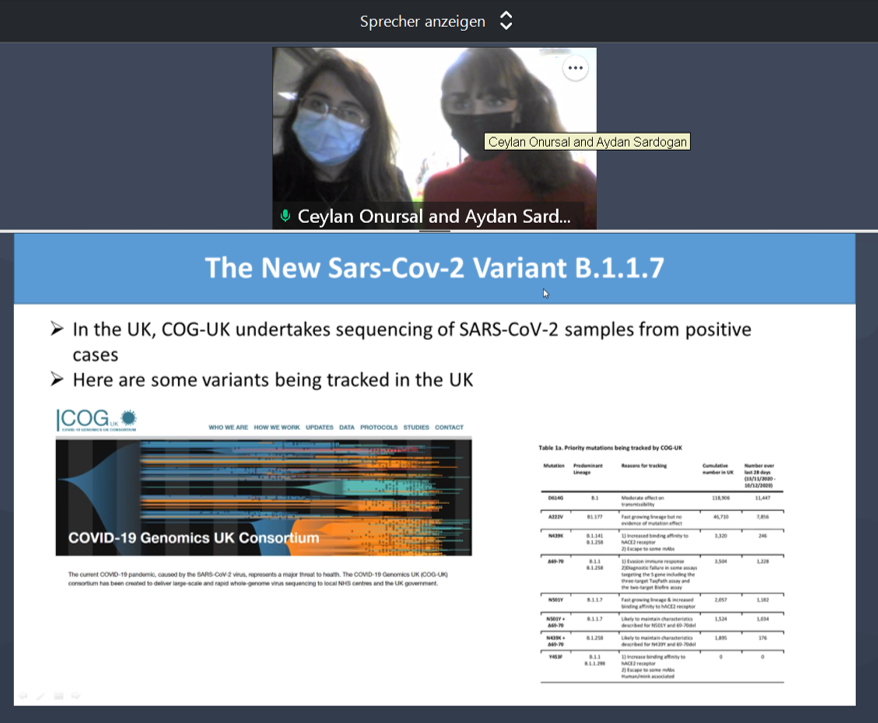 Another great presentation today in our Corona seminar series! Today Ph.D. candidates Aydan Sardogan and Ceylan Onursal discussed super-spreading events, droplets/aerosols, and new variants. #GRK2338fightsinfodemic #cpcfightsinfodemic @weijnitz @science_surf <a href="/dzlacademy/">The DZL Academy</a>