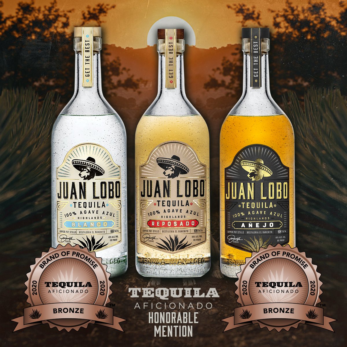 We're so humbled to announce that Juan Lobo Tequila has been awarded some new hardware from <a href="/TequilaAficion/">TequilaAficionado</a> ! We've been awarded two bronze medals and one honorable mention in the 2020 Brands of Promise Awards. Thank you so much to the team at Tequila Aficionado! 🐺