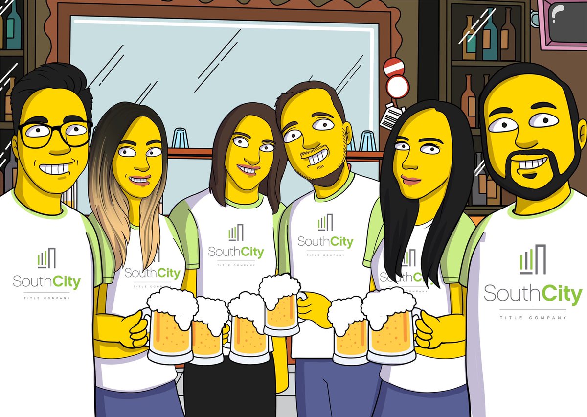 Because we miss each other, we imagine the day the team can have beers together again and also we are cartoons.  #southcitytitle #titleinsurance #teamsouthcity #ncbusiness #scbusiness