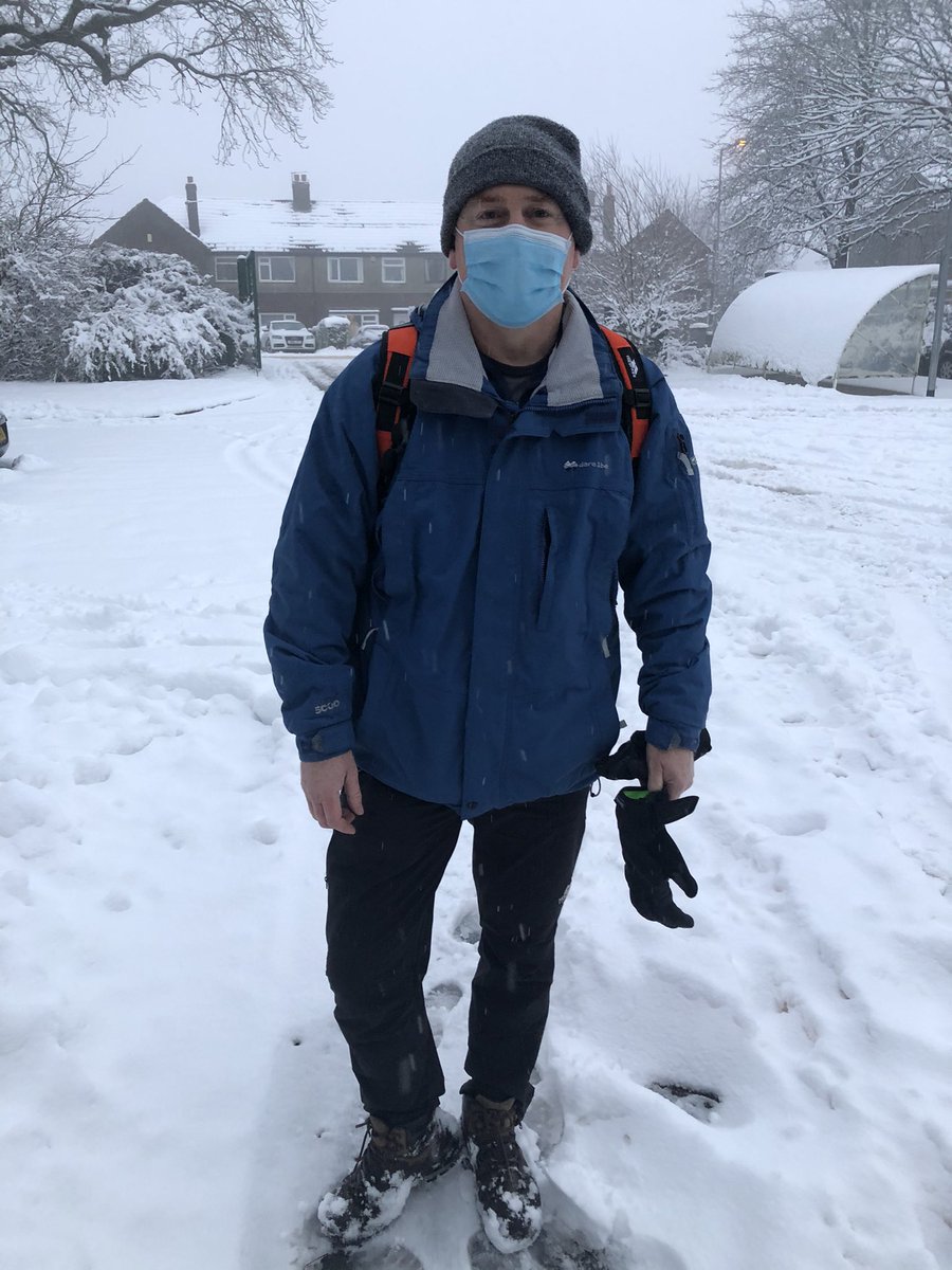 loug0802's tweet photo. @NHSMillion @TeamGP Wow! One of our amazing GPs coming back from vaccinating final care home residents, and their carers...on foot, as roads blocked with snow! https://t.co/MDNrTUtOfn