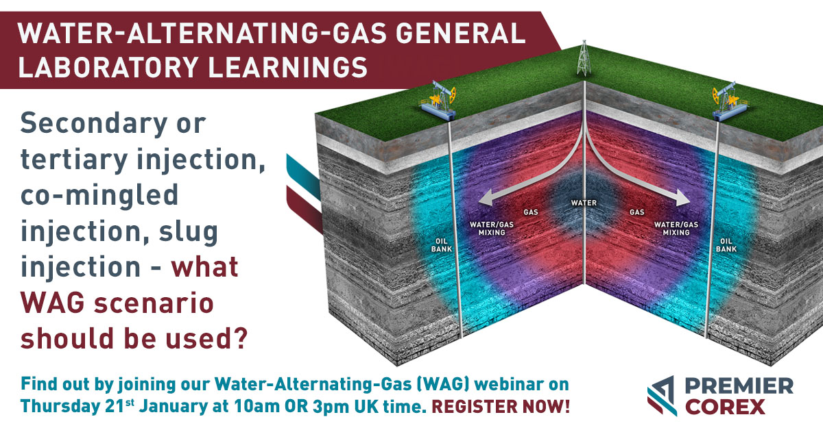Look out for our 2021 technical webinars starting on Thurs 21st Jan! Join us for the next session in our Core Analysis &amp; EOR series as we look into Water-Alternating-Gas (WAG)!
Register 10am: lnkd.in/ebujnqE
Register 3pm: lnkd.in/eQrzQzs