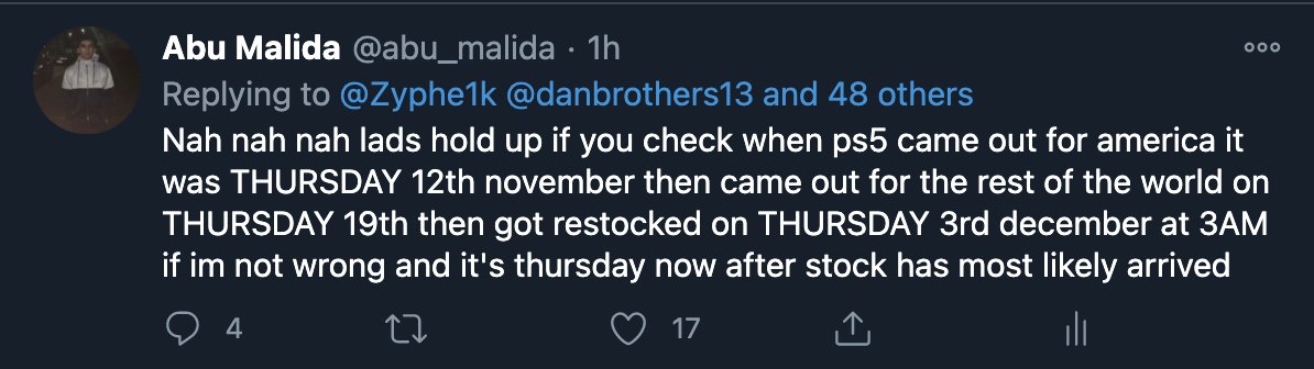abu_malida's tweet photo. @KozlowskTobi @Nelza82 @GibbardRoss @Ed_ATK77 @ClownSlice @chrisjamieson07 @PS5UKStock basically, i think it's coming out on 21st as well because if my theory's right (the tweet below) then it means they're waiting for all the retailers to receive stock then prob gonna drop it on thursday the 21st, not 100% but it makes sense in my opinion https://t.co/PyecHdXB9Q
