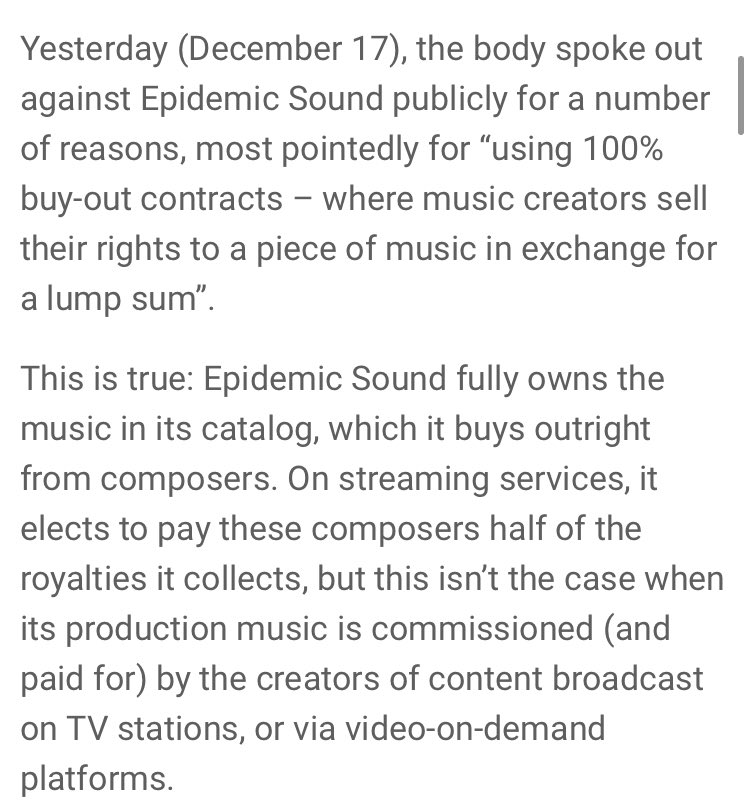 Not to mention epidemic sound was called out for doing commissioned flat buyouts on songs to skirt paying royalties to real artists...