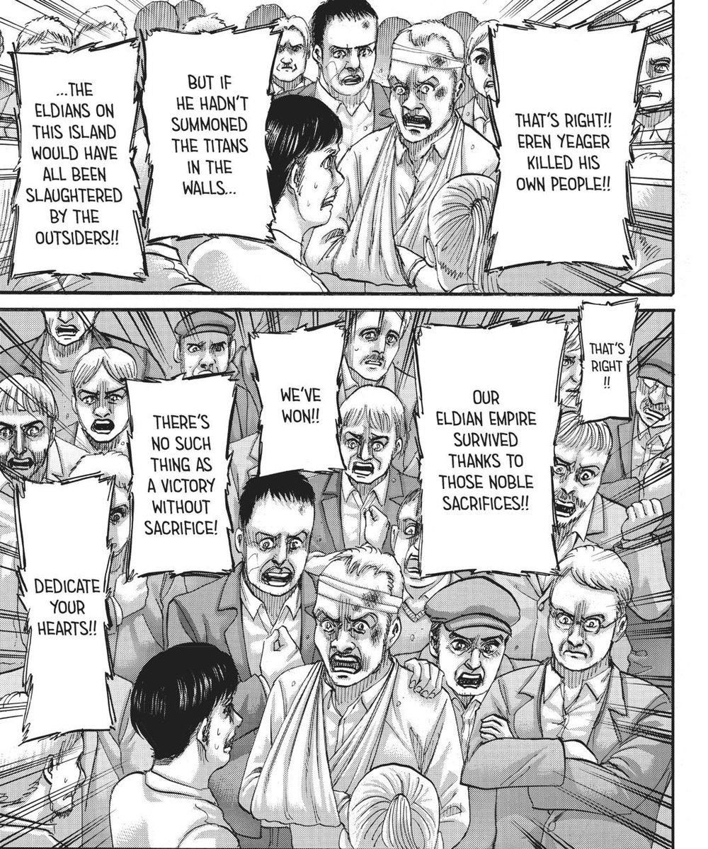 It is true that the rumbling wouldn’t resolve all the hate (Kiyomi first pic). This leads me to my next point. Regardless of who wins, there will be a major civil war, more-so if Eren loses, because there are more people in favour of Eren