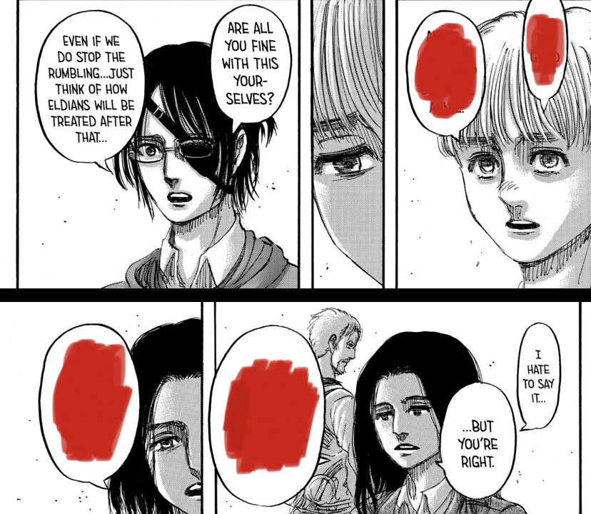 Even members of the alliance have acknowledged the possible outcome of stopping Eren. Hange suggests that the situation would be even WORSE for Eldians and Jean believes that stopping Eren simply means delaying the inevitable of Paradis being destroyed