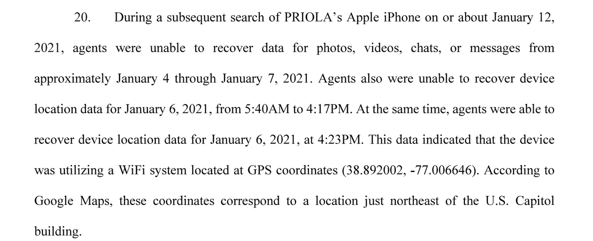 DOJ makes clear that if you had a cell phone on inside the Capitol on Jan. 6, you will get caught.