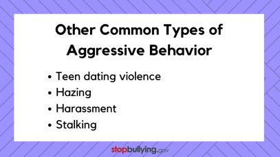 StopBullyingGov's tweet photo. There are many types of aggressive behaviors that don’t fit the definition of bullying. These behaviors can require different prevention and response strategies than those used for bullying. #StopBullying #TeenDating #Relationships
https://t.co/8cSJhTjyp8 https://t.co/jj6acS74mF