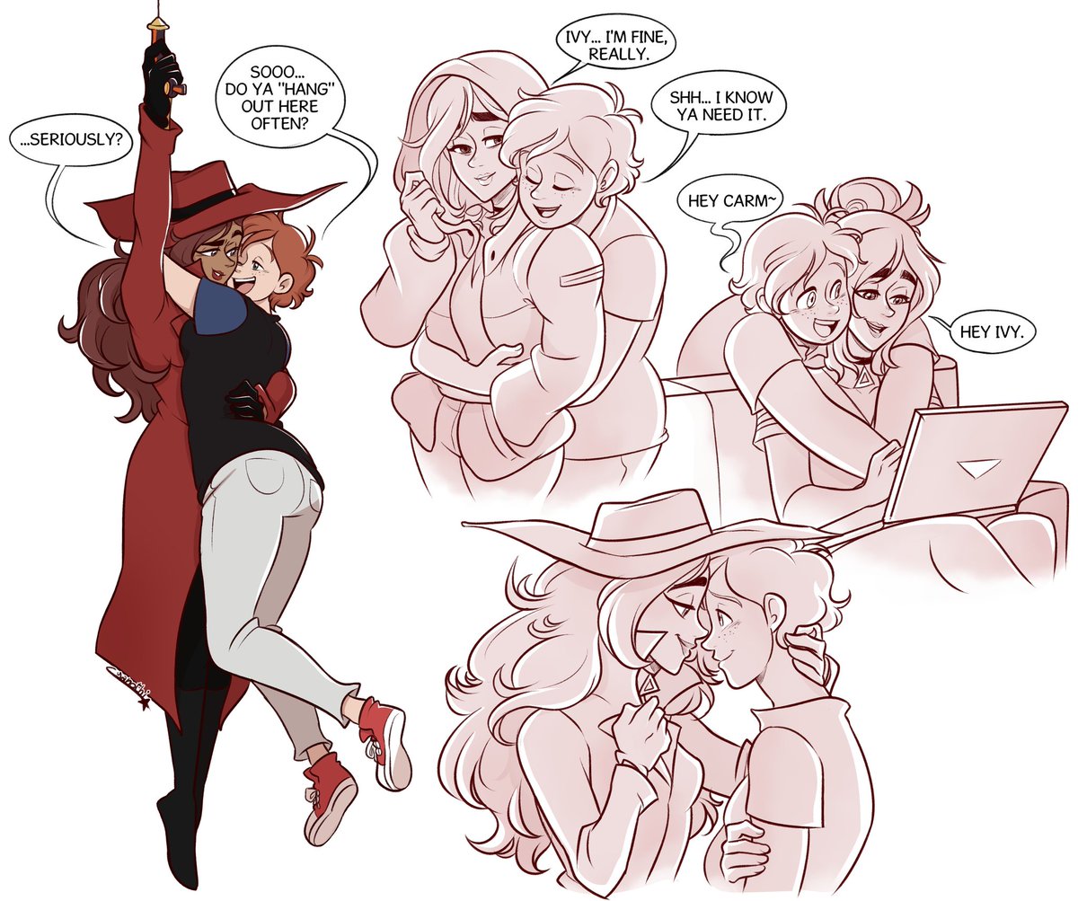 Wanted to draw some #Carmivy doodles, enjoy~ ❤️🧡

#CarmenSandiego #CarmenxIvy