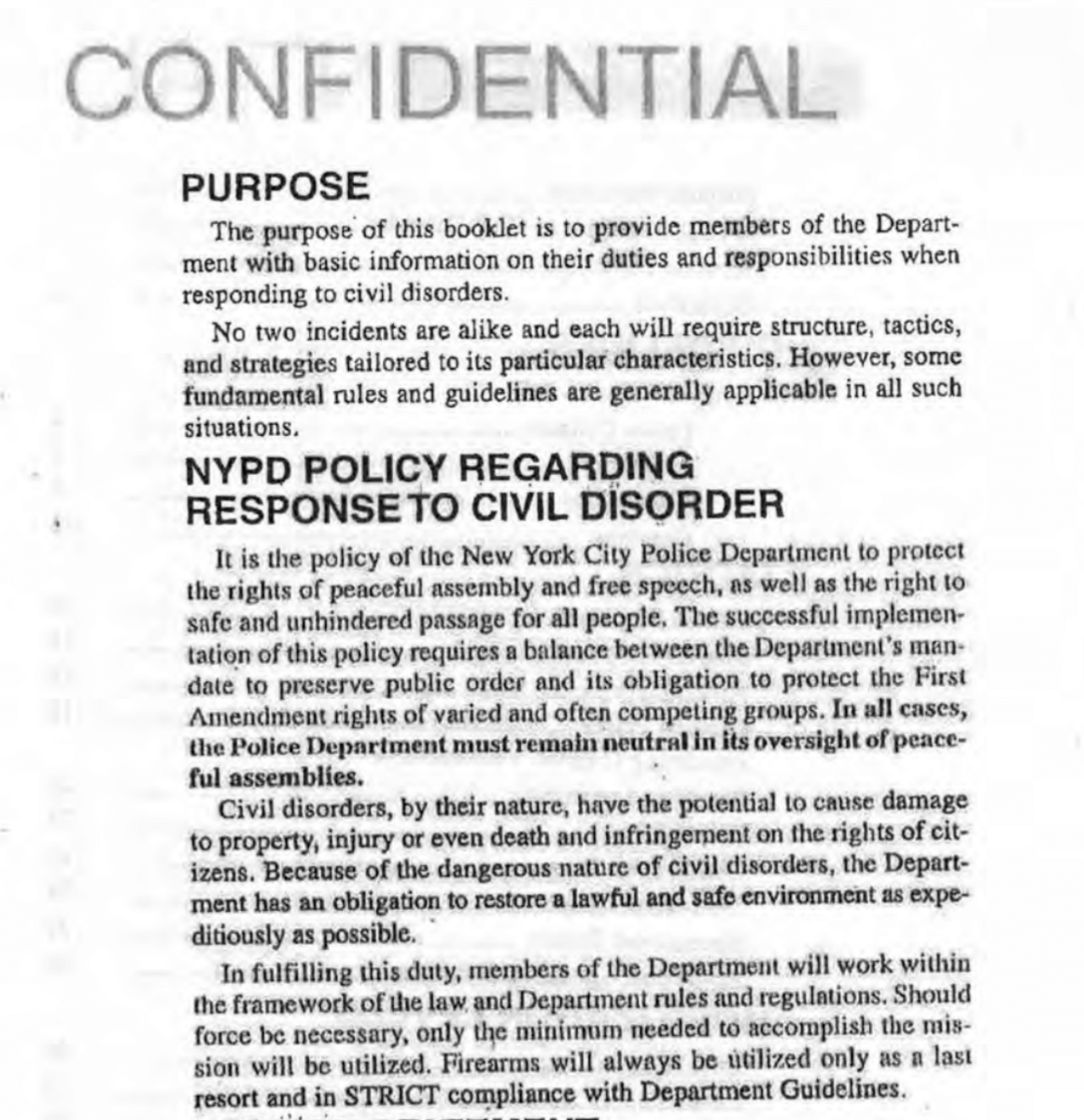 At least as of 2012, the NYPD's "Disorder Control Guidelines" - written in the 1990's - still formed the core around which most of the NYPD's crowd control and protest response policing related training were based. My guess is that not much has changed. https://www.dropbox.com/sh/y18selkhl3cc5mj/AADxX9R_n23jHlo8PA_ebn9Oa?dl=0&preview=Ex+37.pdf