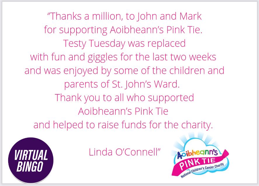 We just received this Thank you from Linda and the team at Aoibheann's Pink Tie ❤️. <a href="/APTjimmy/">Jimmy Norman</a>