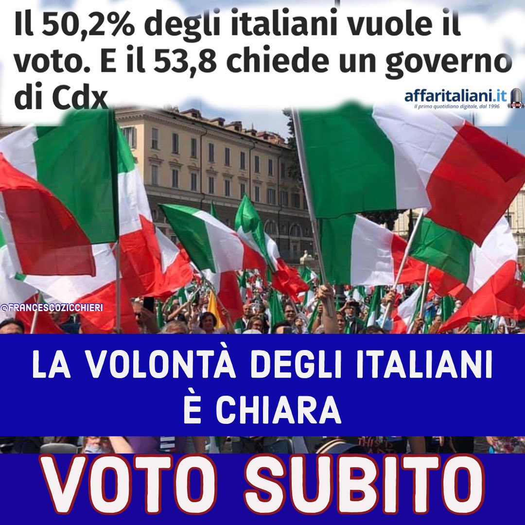👉🏻 Il 50,2% degli italiani vuole il voto.
👉🏻 Il 53,8% chiede un governo di centrodestra.
Mi sembra abbastanza chiara la volontà degli italiani! Che ne dite?!
#crisidigoverno