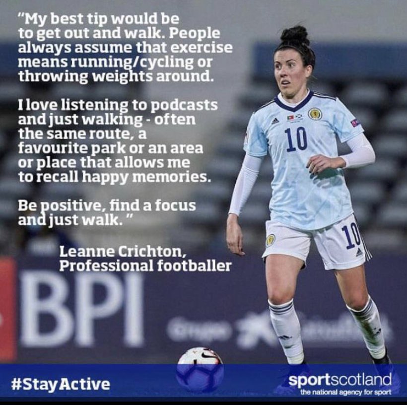 Great advice from Glasgow City and Scottish International player <a href="/Crichton_8/">Leanne Crichton</a> during these tough times.

#StayActive 

🔴🟡