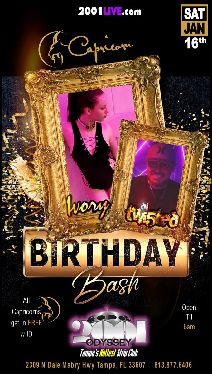 This Sat..
All Capricorns Bash get in FREE
w/ ID come celebrate with Ivory &amp; DJ Twi5ted til 6am