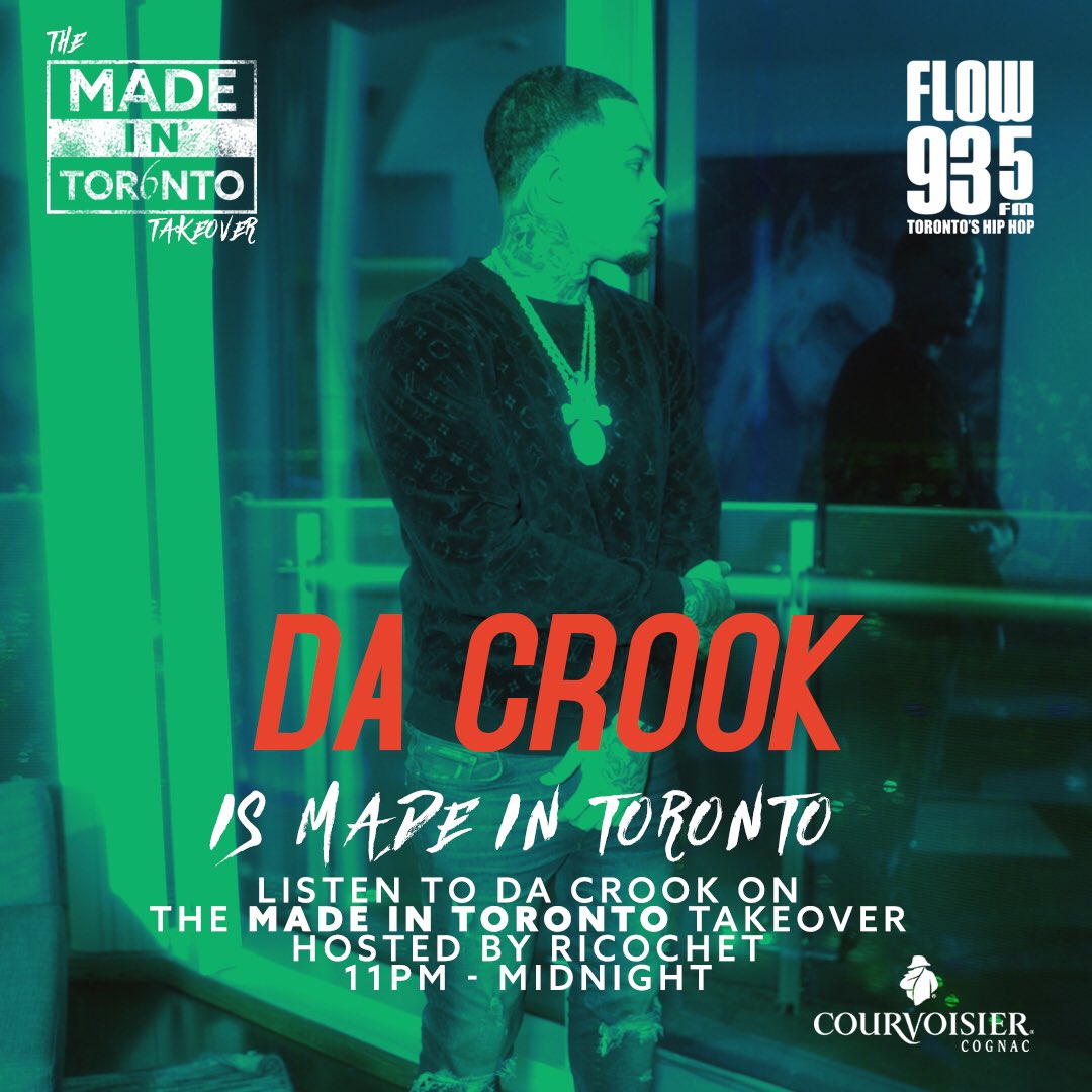 Tune Into @flow935 at 11pm Tonight @RicochetOnAir Will Be Playing My Latest Release “Dialtone” ‼️🎶🔥🤯💯#MadeInToronto #DaCrook