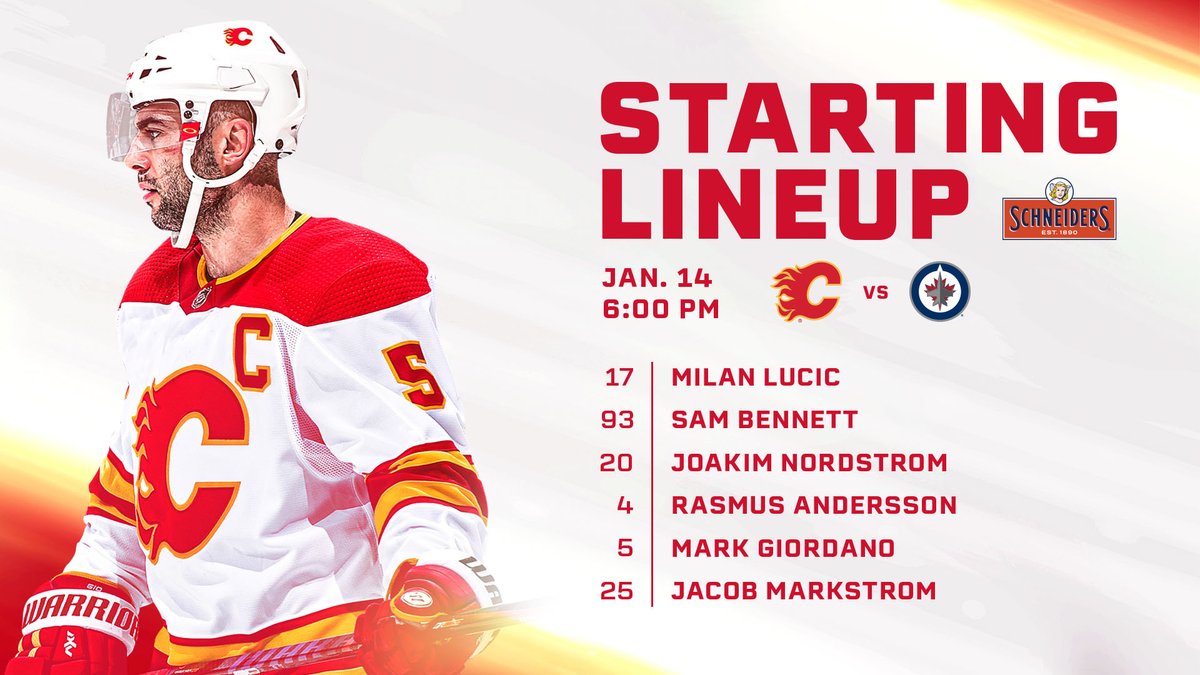 NHLFlames's tweet photo. Your starters in Winnipeg!

#CofRed | @Schneiders https://t.co/NX54L7mQdA