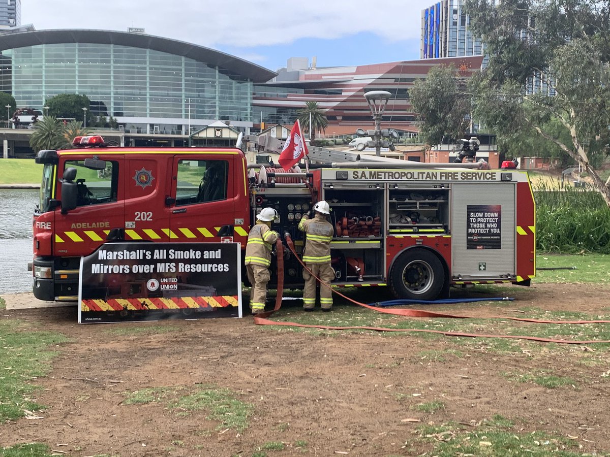 TiffWarne's tweet photo. The Firefighters Union is running an industrial campaign - demanding the government meet with them to discuss ongoing resourcing issues. It says the community is being put at risk if the current equipment isn’t upgraded. @10NewsFirstAdl https://t.co/9J8p9PJidD