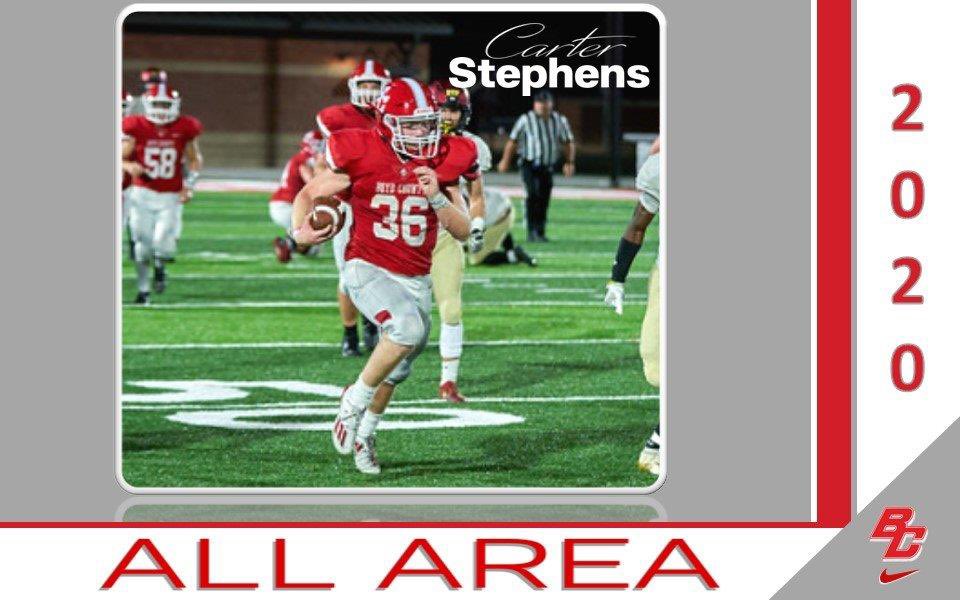 BCLionsFootball's tweet photo. Congratulations 
All Area 2020 @c_stephens36 
• Carter Stephens #36 - DB, RB
26 T, 9 TFL, 4 Sacks, FR (TD), 768 RY (9 TD), 845 APY. https://t.co/6jcRyzU5rk