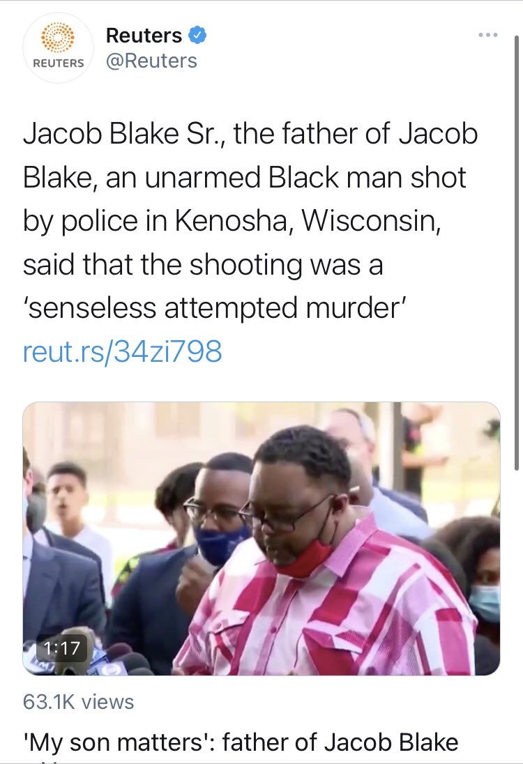 The actual reporting on this was actually better than I think a lot of conservatives realize - lots of outlets couched their coverage by saying that it had been reported that Blake was unarmed.  @Reuters didn’t.