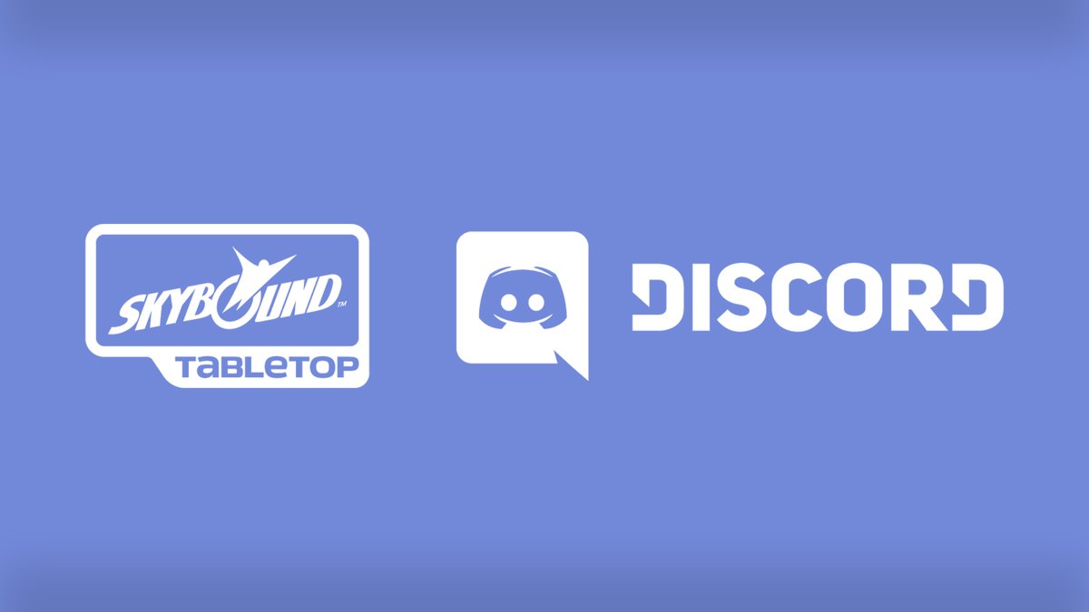 Purplish blue background. Skybound Tabletop and Discord logos.