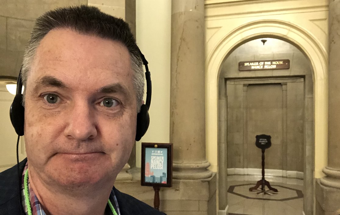 patlucey's tweet photo. This was me outside Nancy Pelosi’s office in the Capitol Building last year in Washington DC.  Didn’t notice any souvenir version of her sign but saw a guy with a cheap rip-off last week.  #Capitol https://t.co/iZBIw4wAIt