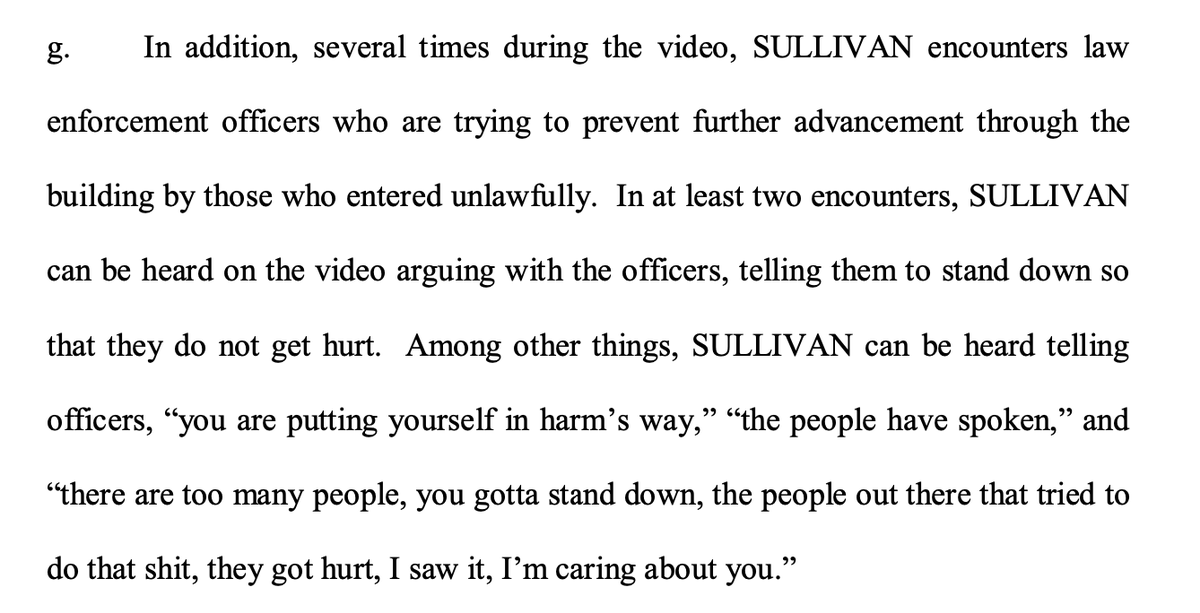 Sullivan allegedly threatens law enforcement officers to stand down so that seditionists can, to hear many of them tell it, hang Mike Pence and such.