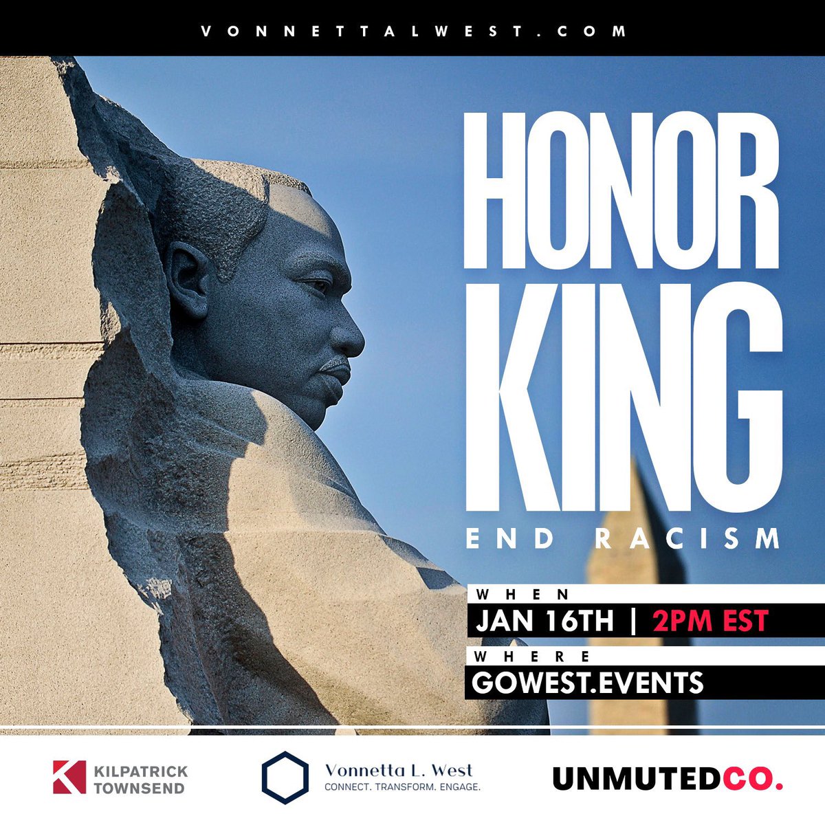 VonnettaLWest's tweet photo. This Saturday, January 16 @ 2pm ET, let’s explore a 5-point overview for #eradicating #racism. Be a part of something powerful, relevant and strategic. #Register at https://t.co/0iV4gdBpgV. We are the ones. #MLK #MLKDay #HonorKing #EndRacism https://t.co/oduIBCbck1