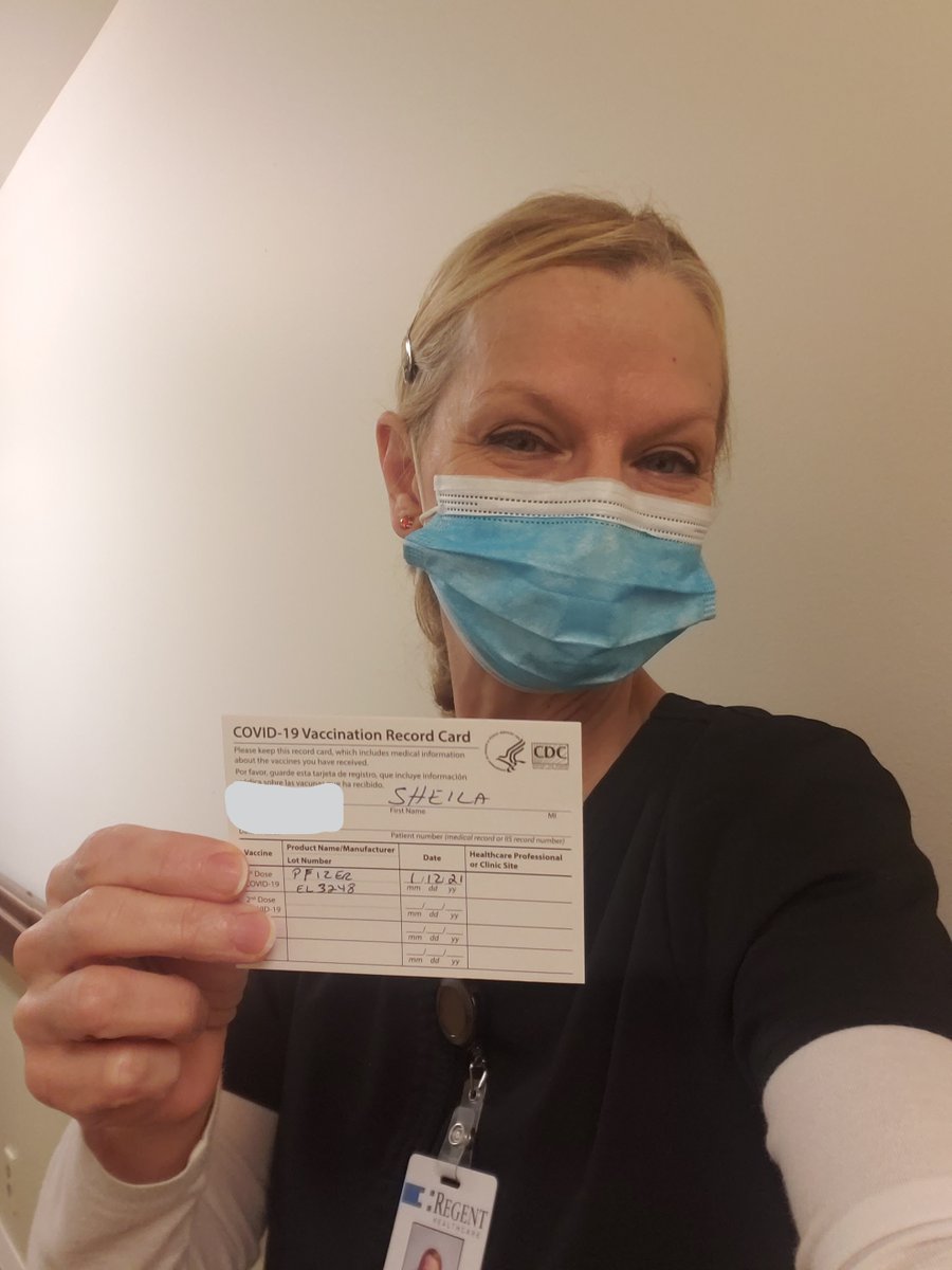 RegentHealth's tweet photo. #Differecemakers are among us! We are committed to offering our caregivers the opportunity to get vaccinated and protect them (and their clients) from this ever-spreading virus. BIG shout - out to Sheila for stepping up and joining the fight. #OneRegent https://t.co/Fy8j92EuwV