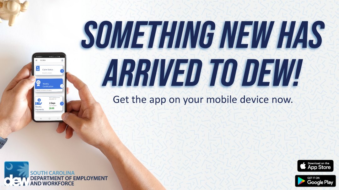 Great news, something new has arrived at DEW! The DEW app is now available for download on all Android and Apple products. Tune in throughout the week to learn about all of the available features. For more information, go to dew.sc.gov/tools-resource…