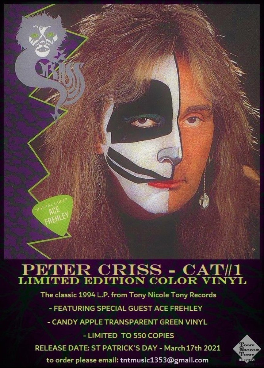 Mitch Lafon on Twitter: "NEWS: Coming March 17th - a special St. Patrick's Day Peter Criss Green Vinyl re-release of Criss #1 - Ordering info in the picture below. The vinyl shown the mock-up colour provided by pressing plant. https://t.co ...