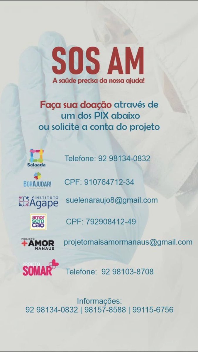 kaiquebritor's tweet photo. GALERA, TÁ UM VERDADEIRO CAOS EM MANAUS AGORA!!!

os hospitais estão sem oxigênio e os funcionários da saúde estão fazendo o que podem pra ajudar os pacientes 

o que a gente pode fazer: doações através de pix pra alguma dessas chaves aqui. compartilhem!!

OXIGÊNIO PARA MANAUS https://t.co/6w0XYvN8x4