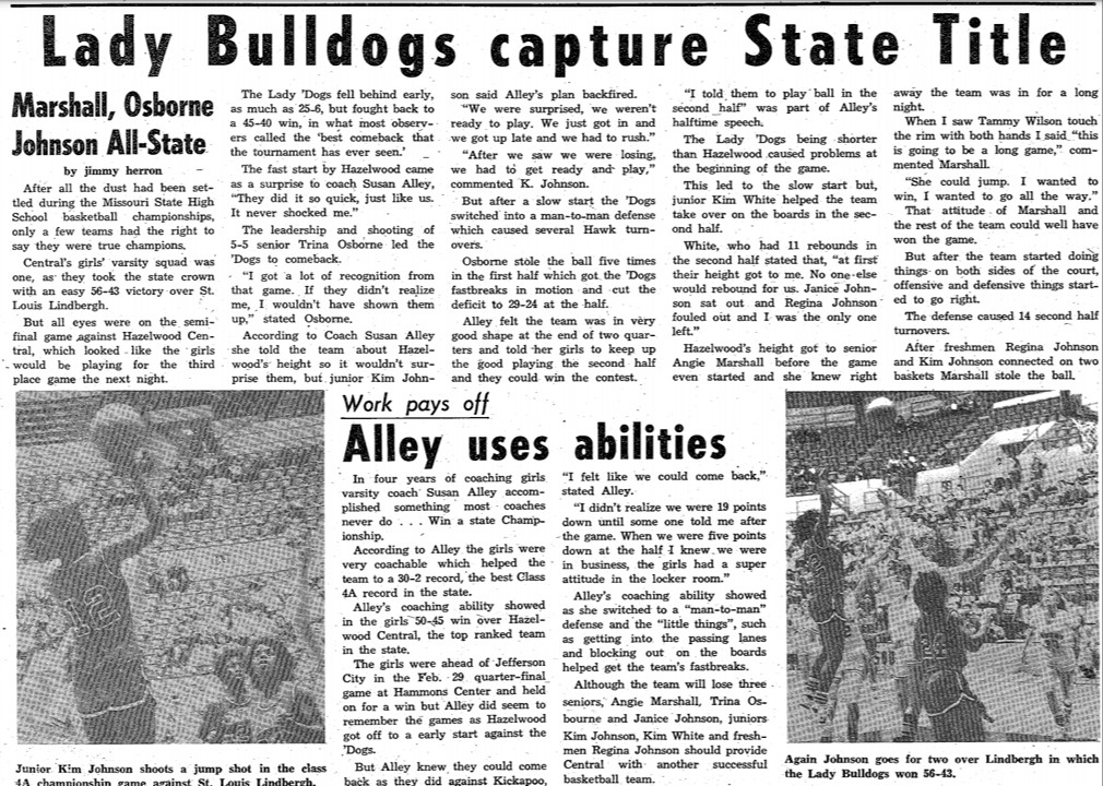 PitCentralHS's tweet photo. #TBT
SWMO tends to forget. There isn't a banner in The Pit to proclaim it (?), the 83-84 @CHSLadyBulldogs went 30-2 &amp; were State Champs!

One of the best SGF teams ever was led by AllState'rs Trina Osborne &amp; Angie Marshall, &amp; PG Kim Johnson (Blalark, Ms. B!)

#BulldogRoots #Pit90 https://t.co/PtYY6e6TAn