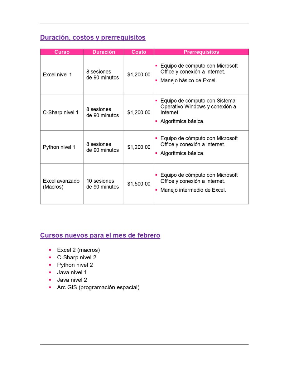 consejologra's tweet photo. La Profesora Irma Lozano Mendicuti impartirá diferentes "Cursos Intensivos de Computación" este semestre. Te dejamos aquí los temarios, horarios y la información de contacto por si estás interesadx 

¡Inicia el lunes 18 de enero, no faltes! https://t.co/dWNaJKo1JZ