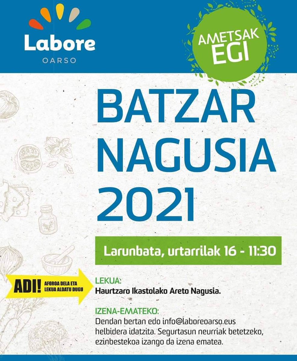 Zorionez Laborezain askok eman duzue Batzarrean parte hartzeko izena, eta, Udaletxeko aforoa gainditzen dugunez, segurtasun neurriak betetzeko Batzarra lekuz aldatu dugu: Haurtzaro Ikastolako Areto Nagusian izango da 11:30etan. Zuen zain egongo gara bertan.
#ametsakegi