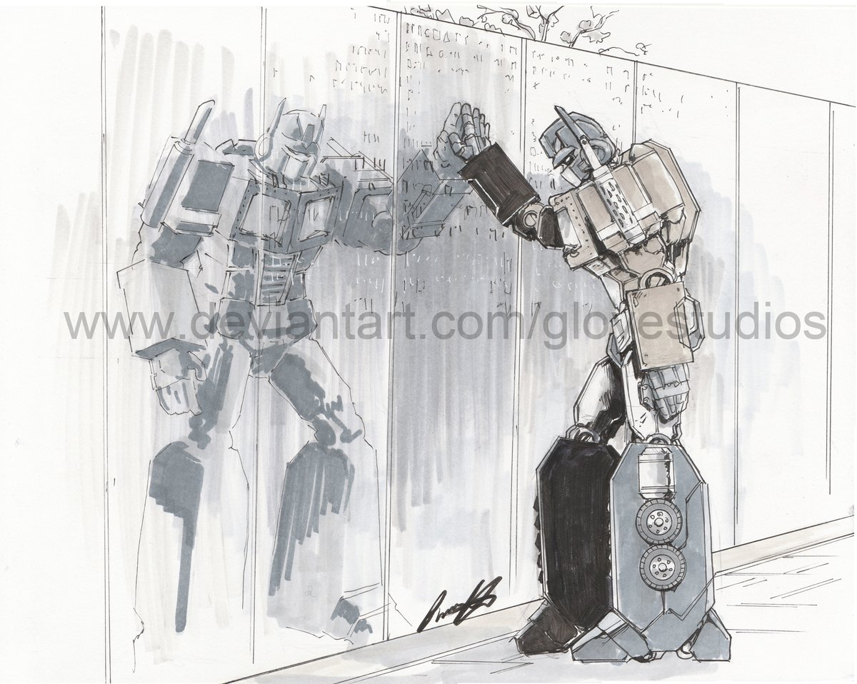 DocMui's tweet photo. Not sure if I ever posted this, but here's a commission that @glovestudios did for me a while back, an homage to the Vietnam Memorial Wall.  I think that Optimus Prime would take a moment like this. Watermarked to prevent art theft. #Transformers https://t.co/UFoEfsIpvv