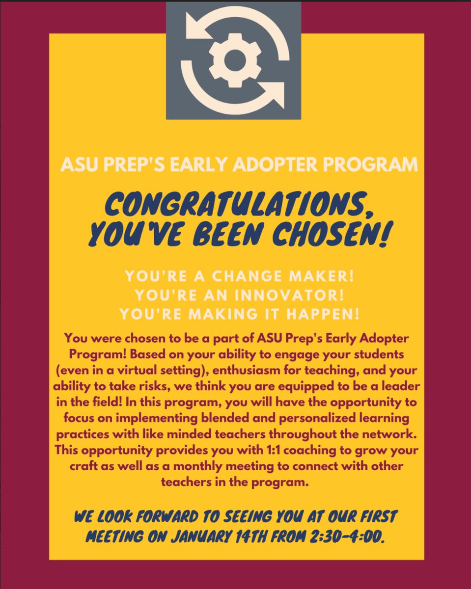 edtechSAE's tweet photo. The BPL Team @ASUPrepAcademy is excited to kick off our Early Adopters program! These chosen teachers throughout the network will be able to connect and collaborate with each other as they learn more about personalizing learning in their classrooms! #ASUPrepBlends #PAthwaysbook https://t.co/enYKsMMgXE