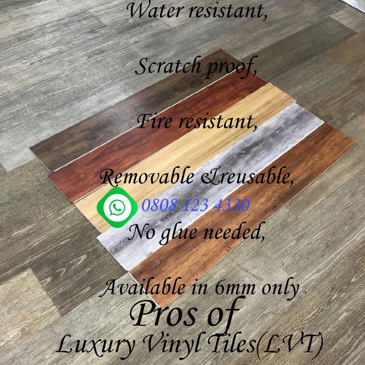 Wuden_world's tweet photo. The pros of LVT floor. Please tag a friend. WhatsApp: 0808 123 4330 or visit the link in our bio. 

#luxurylifestyle #CEOs #luxuryhomes #RealEstate #Engineering #NAIJA #Abuja #lagos #portharcourt #lekki #ikoyi #OwnAHouseInLekki #portharcourt
#onlineshopping #AbujaTwitterCommunity https://t.co/AQgM0I2oXc