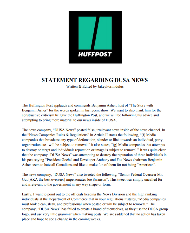 HuffPostDUSA's tweet photo. STATEMENT: Our statement regarding the recent revelations regarding "DUSA News". https://t.co/mAS9odiYZx