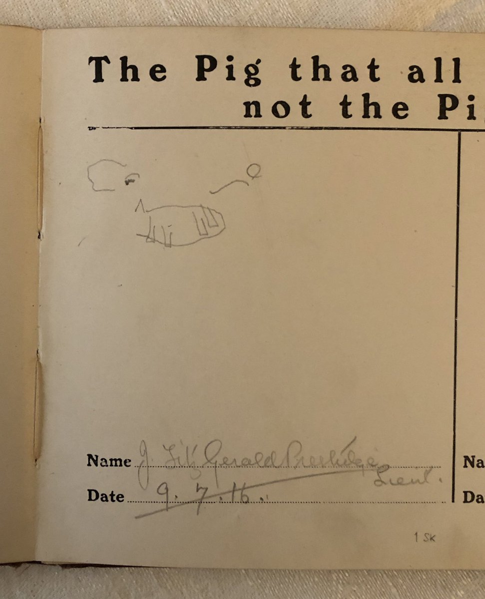 ...This badly drawn pig was drawn by Lieutenant Jack Vernon Fitzgerald Prestidge, who was sadly killed in action later in the war. In our collection we have a photograph of his mother’s parlour with her shrine to her late son which featured in  @richardvanemden book ‘Missing’...