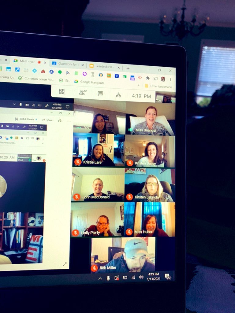 Mrs_Hendershot's tweet photo. Always the best end to my day. Love #techPLC meetings. This group is a great sounding board and love having their tech knowledge and energy to deliver PD with me. Thanks, Kristie for hoping in on a meet on the fly today &amp; helping with @WhiteboardChat #edtechchat #alwayslearning https://t.co/vuzRuvhQOm