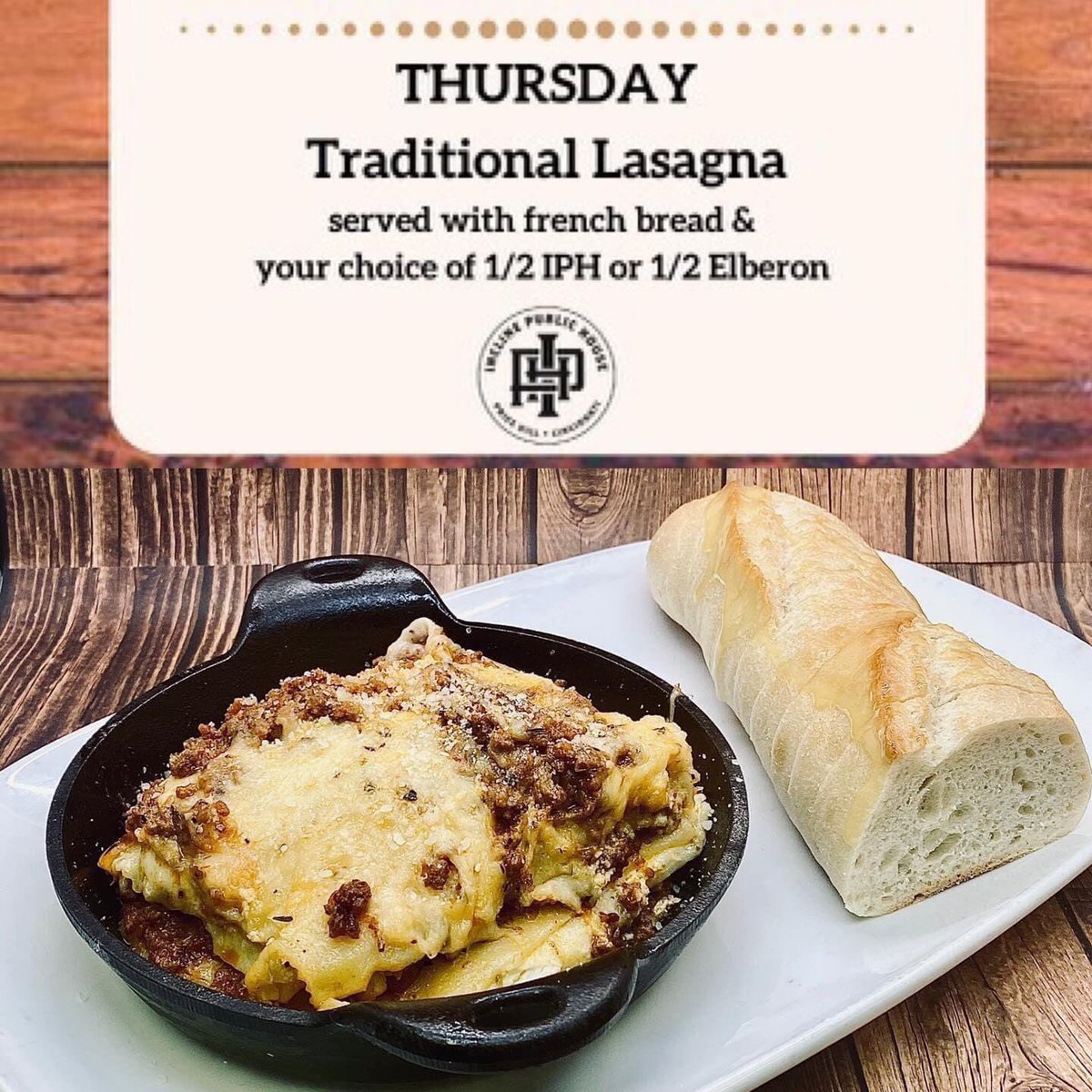 Available tonight! Enjoy our Lasagna every Thursday here at Incline Public House. inclinepublichouse.com