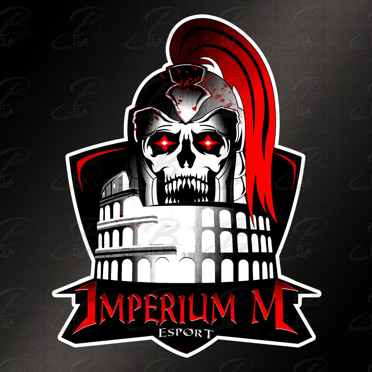 BelaMpl's tweet photo. Logo pour Clan Esport Impérium M. Thèmes demandés : skull/casque romain ou spartiate/Colisée/Sombre et rouge/Sang. Entièrement dessiné sur Ai avec inspiration de plusieurs modèles. Rouge saturé (préférence des demandeurs), effets texture avec Ps + affiche (flammes demandées) 😉 https://t.co/fZmZkhAmY8