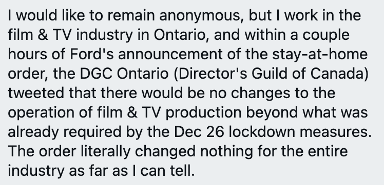 Here's someone in Ontario's Film and TV industry whereby the new lockdown has changed nothing