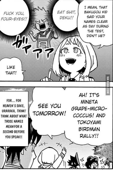 in mha's smashes, the scene is even repeated but with her other comrades, proof that she really pays attention to what he says