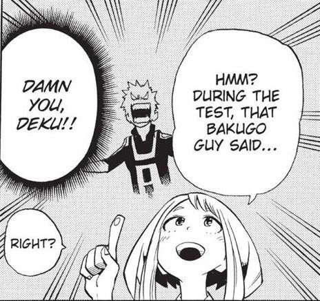 So here we start               Before even knowing him, she already paid attention to the name bakugo has and the name he gave to izuku