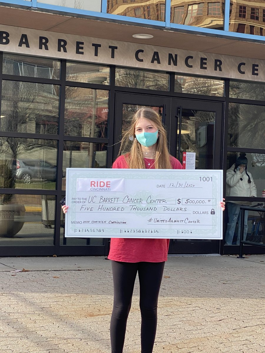 RideCincinnati's tweet photo. We are pleased to announce that, thanks to your continued hard work and support, we were able to contribute another $500,000 toward local cancer research at the end of 2020!

The check was presented by our 2020 youth ambassador, Emma R.! https://t.co/IeALrCbjop