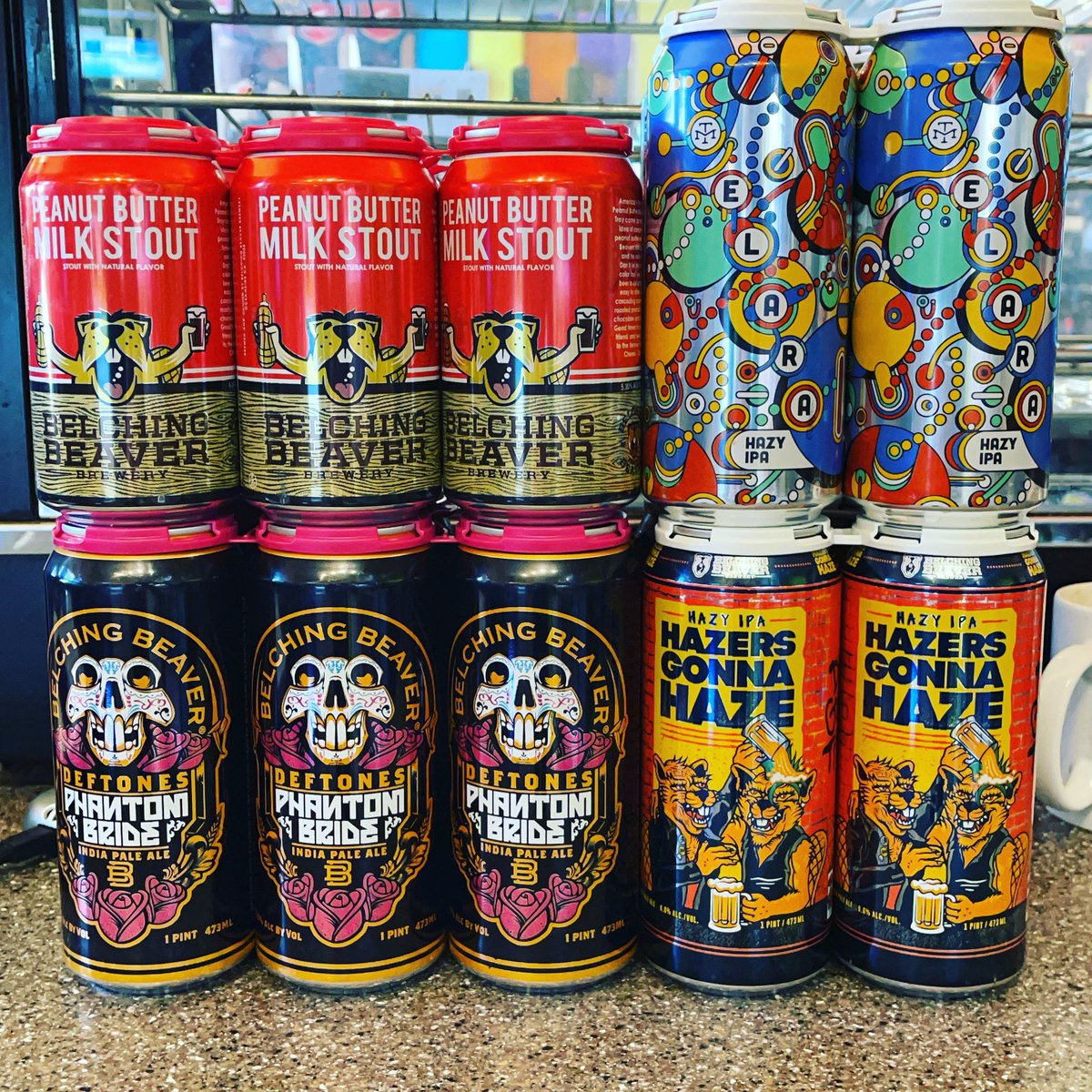 New arrivals!! Modern times #elarahazyipa , Belching Beaver Brewery #deftonesphantombrideipa #peanutbuttermilkstout #hazersgonnagaze #hazyipa