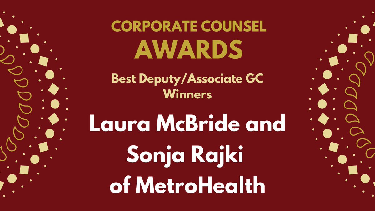 AmericanLawyer's tweet photo. Co-deputy GCs Laura McBride and Sonja Rajki at MetroHealth teamed up to completely restructure the legal department, reducing outside counsel spend by 40% and allowing the department to better handle COVID-19 challenges. Congrats!  #TALawards https://t.co/nLxlLg4ofd