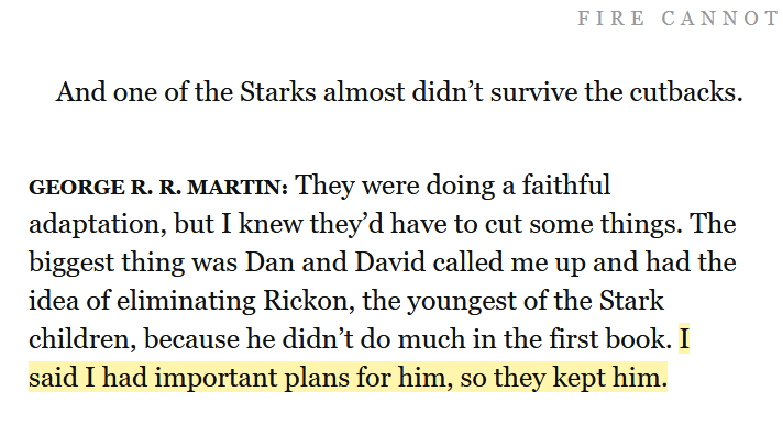 FattestLeech's tweet photo. And a little more from the turtle-man about Rickon and the important plans GRRM has for him. And unfortunately, the Games show just didn't know what to do with the direwolves.
#TheSkinTrade #Martinworld #FireCannotKillaDragon https://t.co/7U8yUNYVyZ