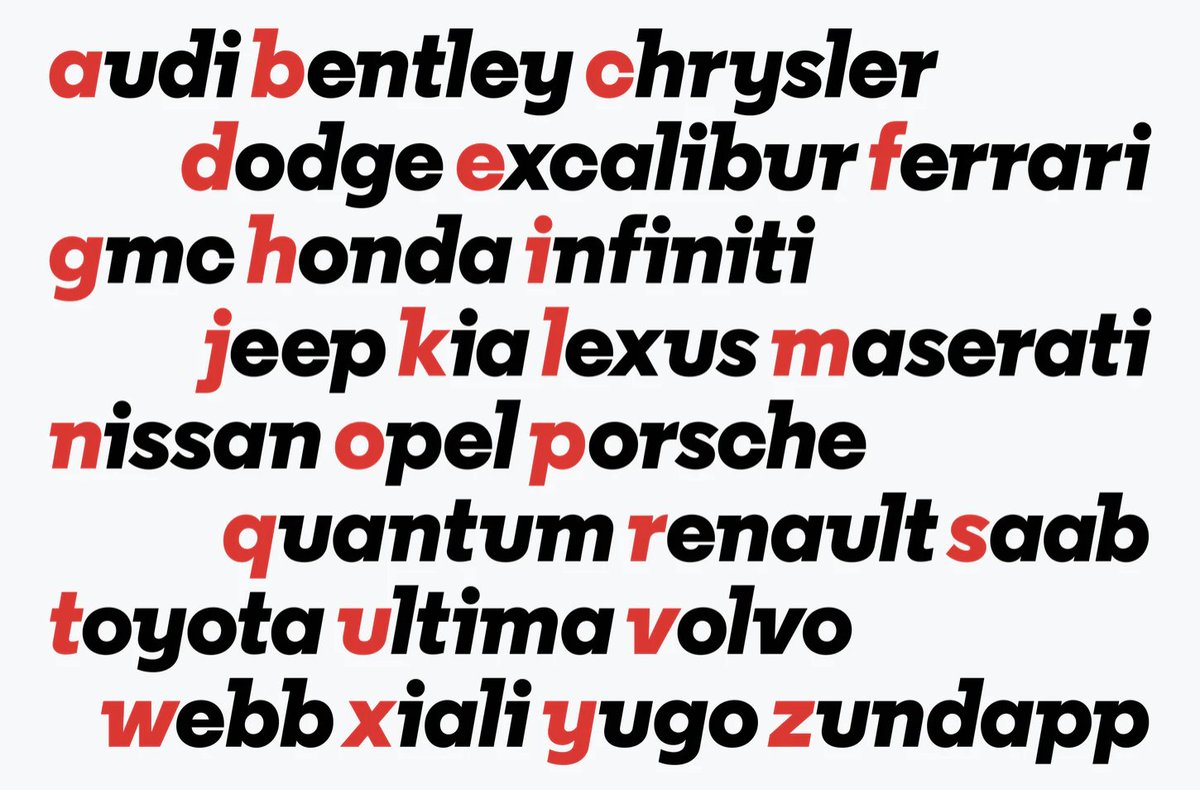 Vroom’s first spot uses ‘Vroom Sans’, a custom typeface by Pentagram that leans forwards and casts its thicc serifs backwards to elicit a sense of speed. It’s deliciously consistent across their ads (for now). First pic = Super Bowl ident. Other three = other ads.